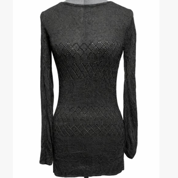 sinequanone Dresses & Skirts - Black Sheer Knit Long Sleeve Tunic Dress | Lace Detail | Bodycon